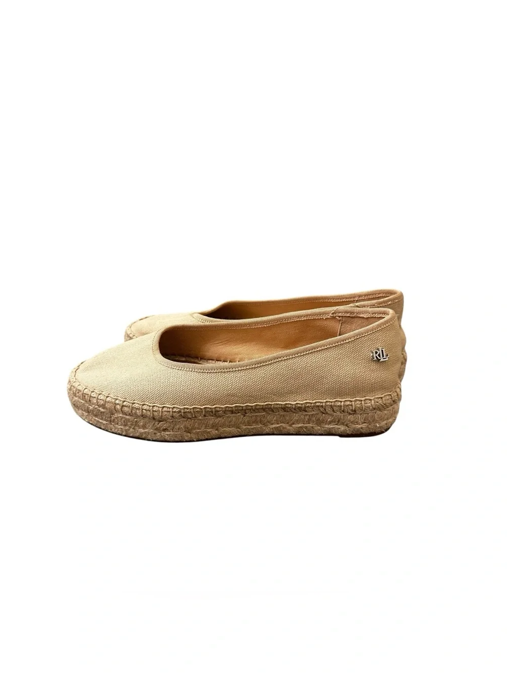 Ralph Lauren Tan Canvas Espadrille Platform Flats size 5.5